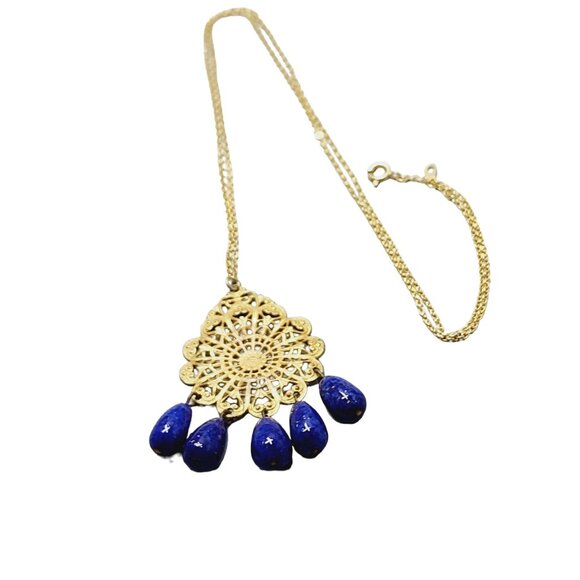 Older Filigree Pendant Necklace With Murano Glass Drop (A1675) - Picture 1 of 5